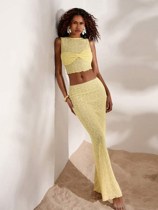 Opulessa – Ensemble débardeur court et mini-jupe haute taille en tricot unicolore