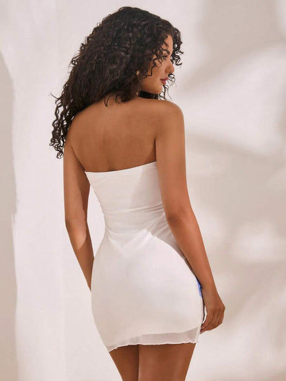 Opulessa – Robe moulante en tricot à fines brides et imprimé mini