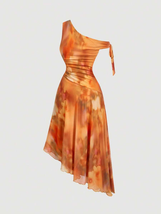 SHEIN MOD – Robe d'été asymétrique avec imprimé floral et coupe élégante