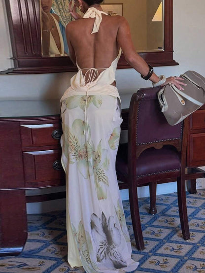 SHEIN MOD – Ensemble deux pièces avec top à lacets et jupe fendue imprimée