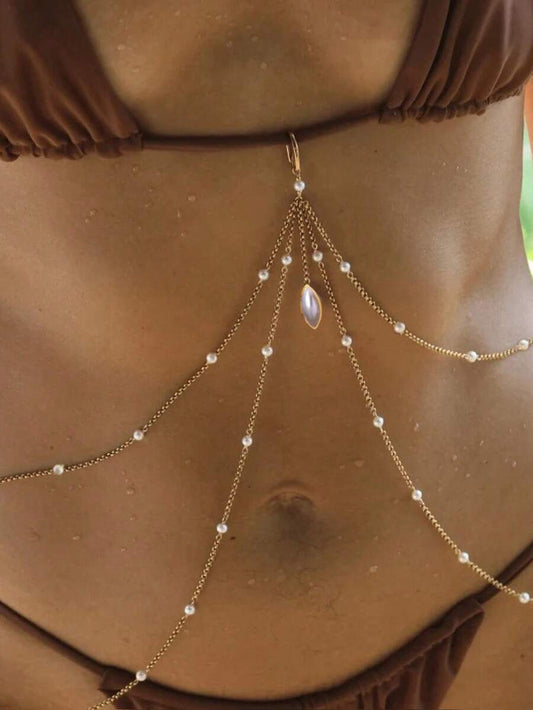SHEIN - Chaîne corps bikini en Métal délicat avec perle, design taille fine