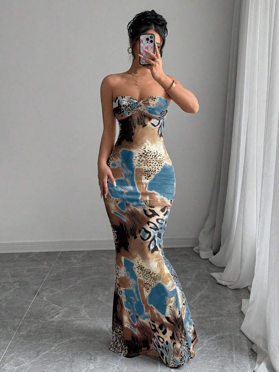 Elenzga – Robe maxi moulante sans manches avec dos torsadé et attache