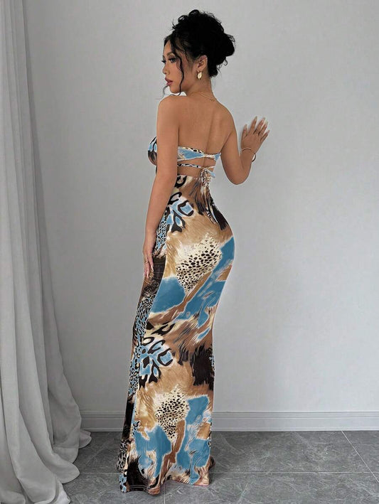 Elenzga – Robe maxi moulante sans manches avec dos torsadé et attache