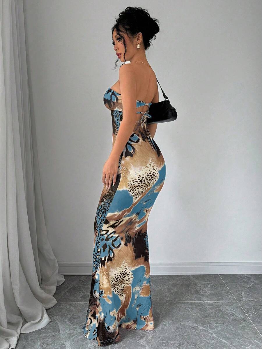 Elenzga – Robe maxi moulante sans manches avec dos torsadé et attache