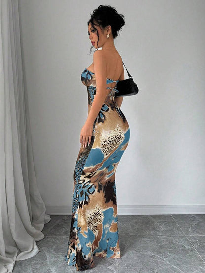 Elenzga – Robe maxi moulante sans manches avec dos torsadé et attache