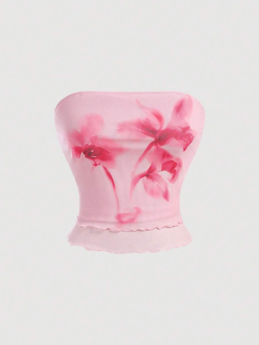 SHEIN MOD – Top bandeau imprimé floral en tissu léger et coupe décontractée