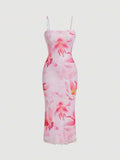 SHEIN MOD – Robe mi-longue à bretelles avec imprimé floral et coupe ajustée