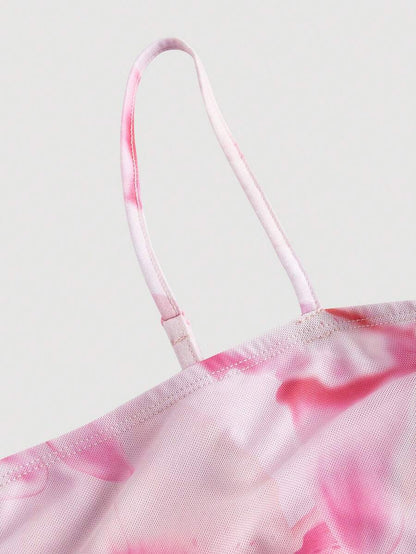 SHEIN MOD – Robe mi-longue à bretelles avec imprimé floral et coupe ajustée