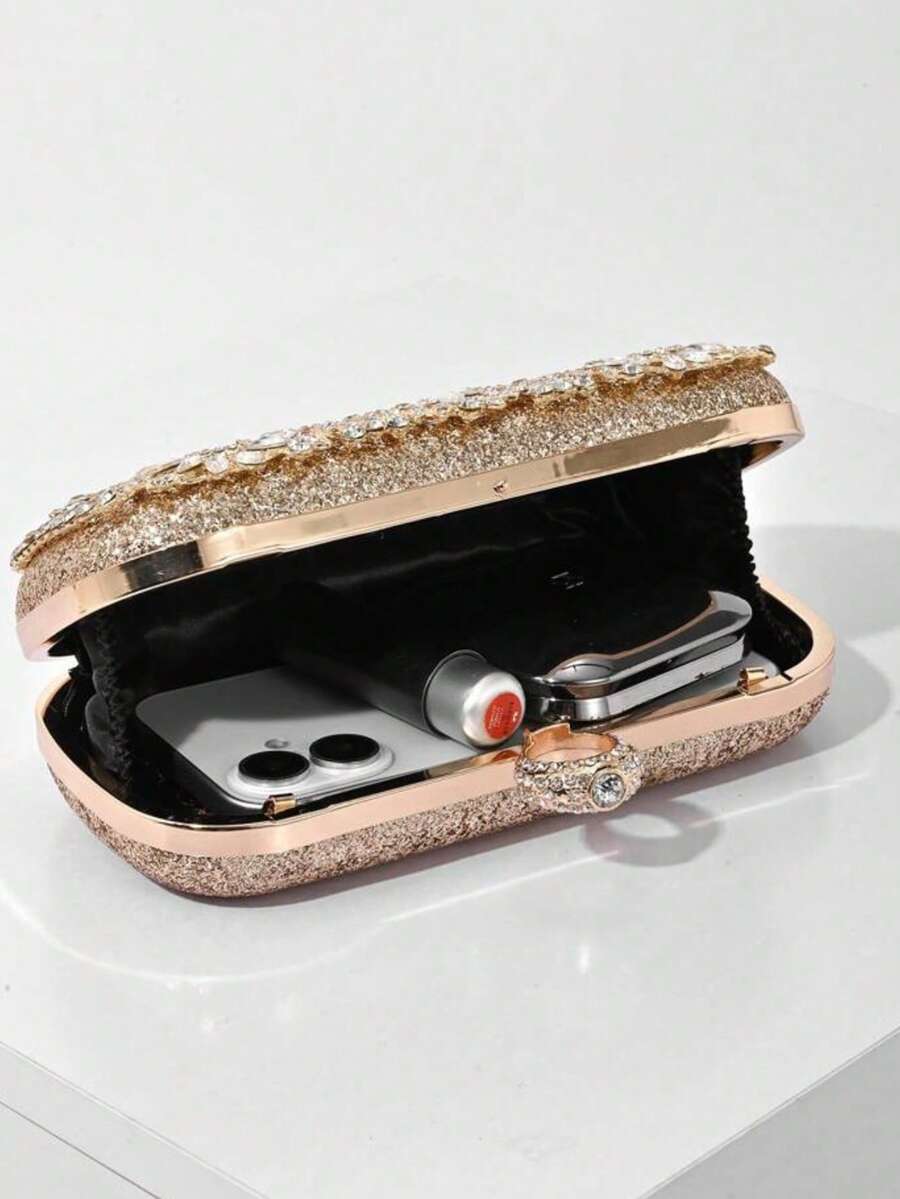 Dedoo – Sac de soirée ovale en strass avec chaîne dorée et design tournesol