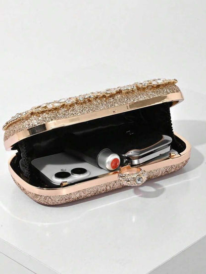 Dedoo – Sac de soirée ovale en strass avec chaîne dorée et design tournesol