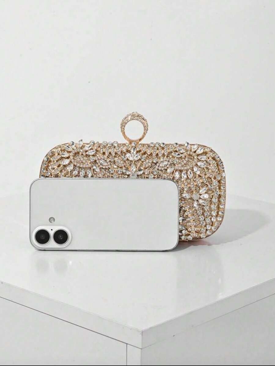 Dedoo – Sac de soirée ovale en strass avec chaîne dorée et design tournesol