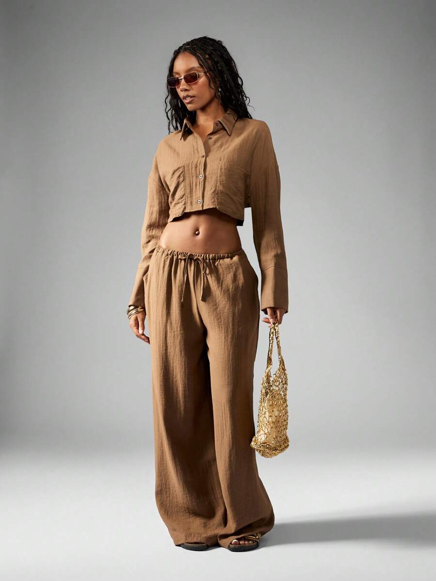 MISSGUIDED – Ensemble en lin à top ample et pantalon large à taille haute