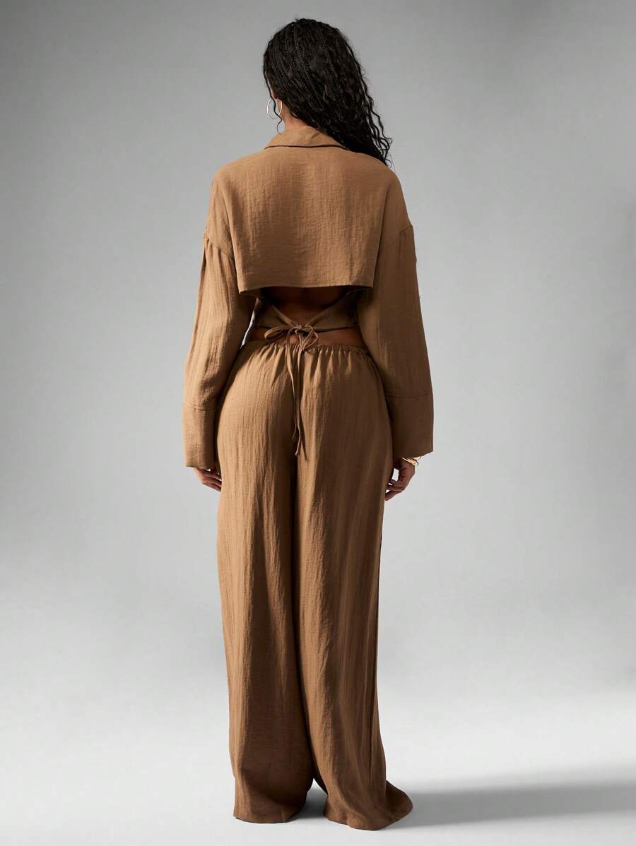 MISSGUIDED – Ensemble en lin à top ample et pantalon large à taille haute