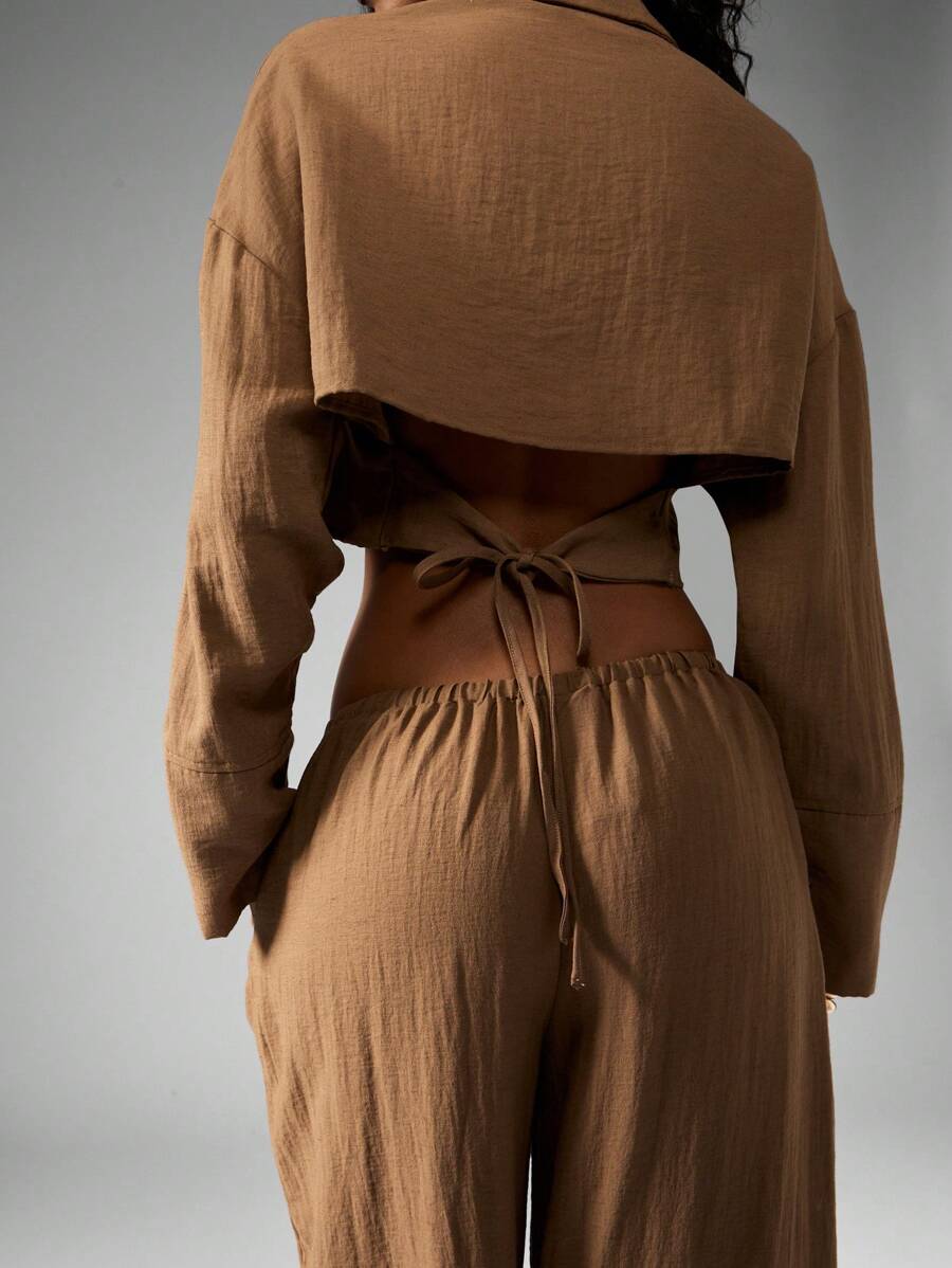 MISSGUIDED – Ensemble en lin à top ample et pantalon large à taille haute