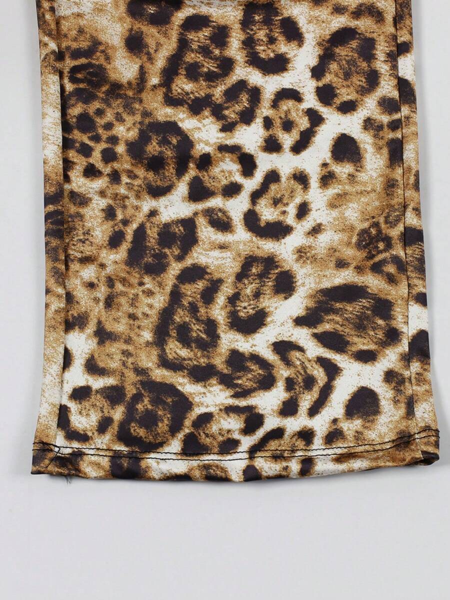 SHEIN Ensemble 2 pièces – Top dos nu à bandage, pantalon taille haute, imprimé léopard