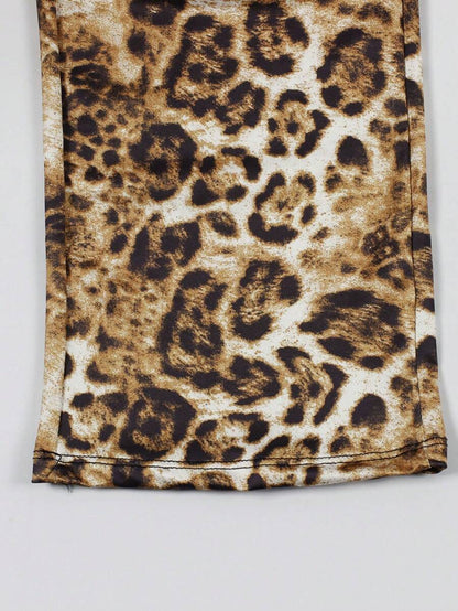 SHEIN Ensemble 2 pièces – Top dos nu à bandage, pantalon taille haute, imprimé léopard