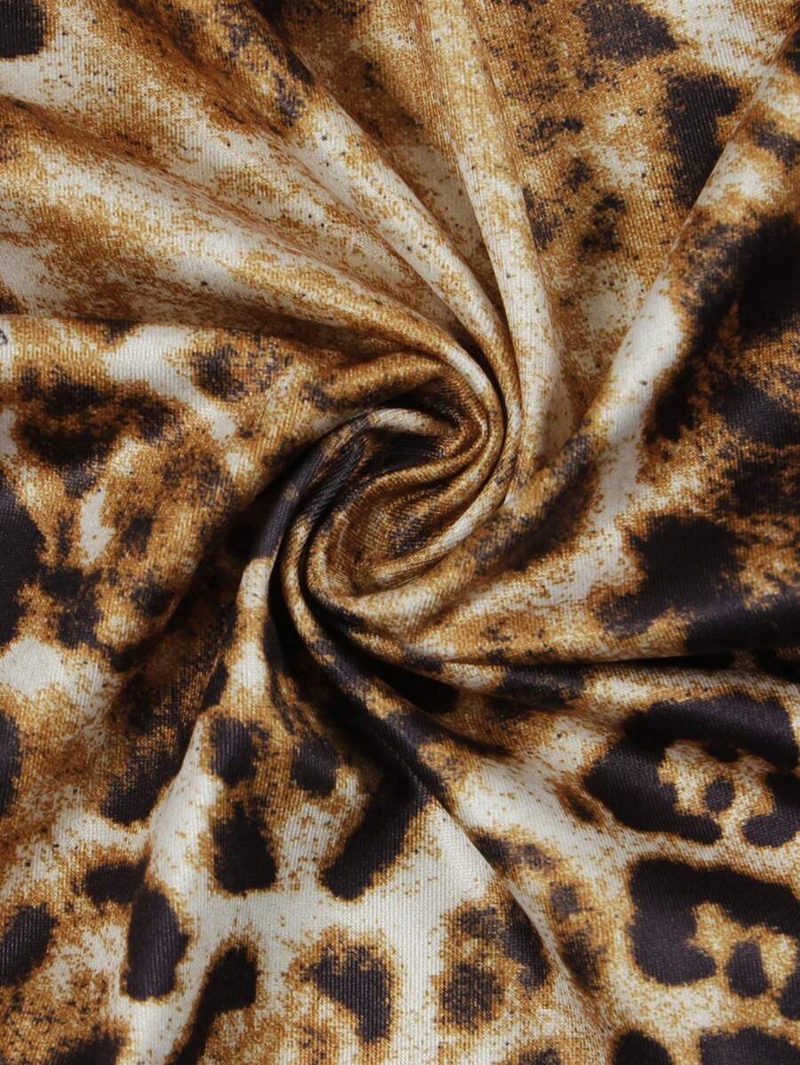 SHEIN Ensemble 2 pièces – Top dos nu à bandage, pantalon taille haute, imprimé léopard