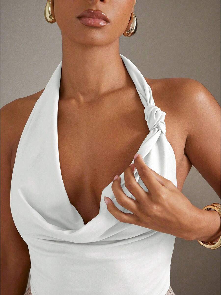 Hauture – Top col drapé en tissu uni, coupe ajustée