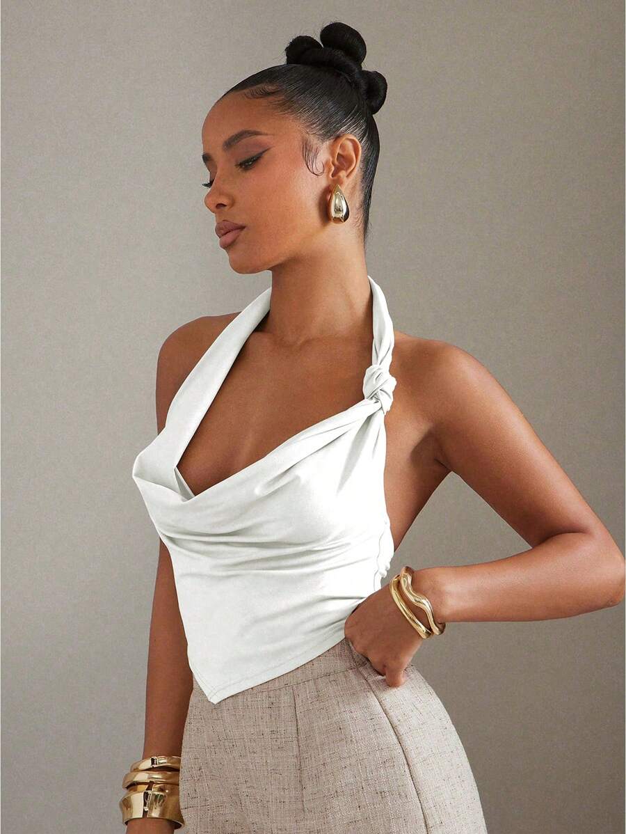 Hauture – Top col drapé en tissu uni, coupe ajustée
