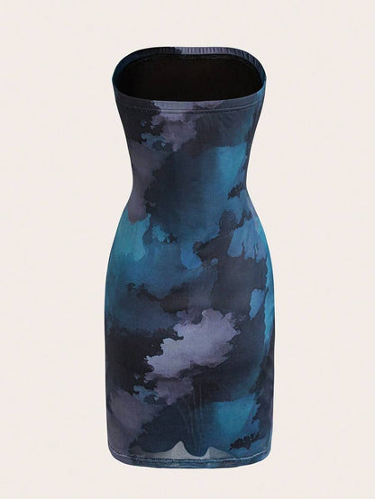 Chiquease – Robe bustier avec imprimé papillon et décor en filet