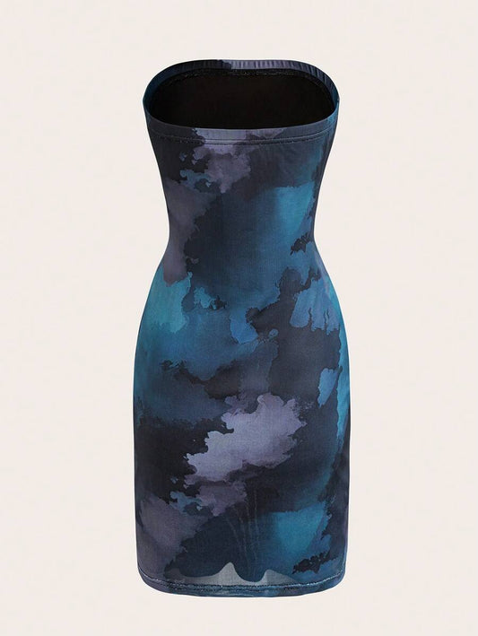 Chiquease – Robe bustier avec imprimé papillon et décor en filet
