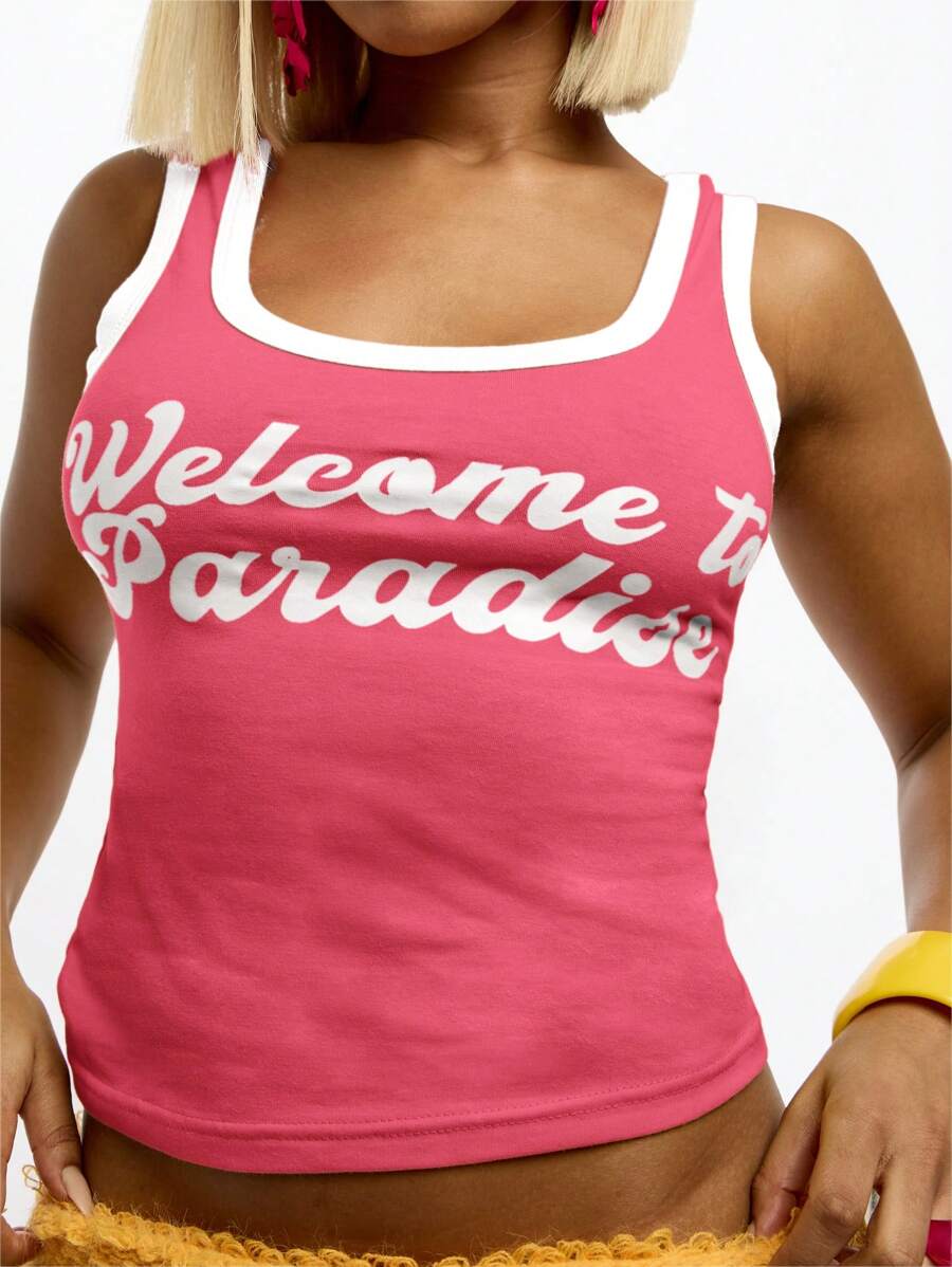 SUMWON WOMEN – Débardeur graphique en tissu léger, sans manches pour vacances à la plage