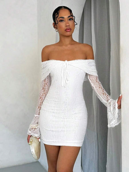 SHEIN BAE – Robe longue à épaules dénudées et dentelle pour occasions spéciales