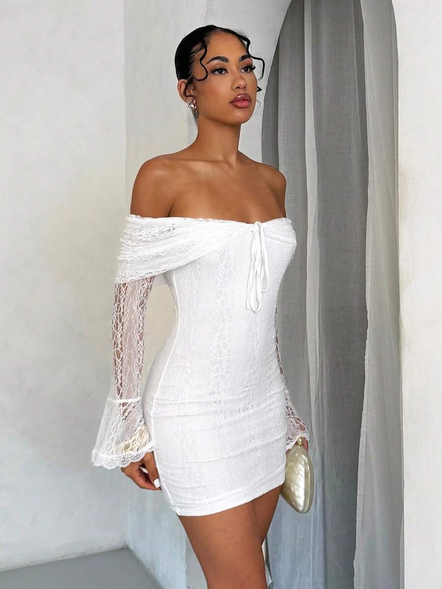 SHEIN BAE – Robe longue à épaules dénudées et dentelle pour occasions spéciales