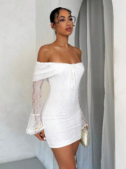 SHEIN BAE – Robe longue à épaules dénudées et dentelle pour occasions spéciales