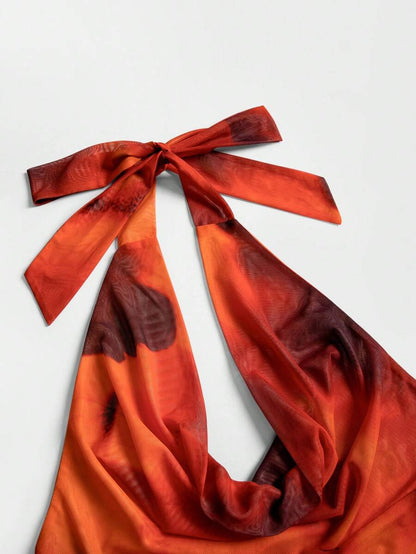 INAWLY – Top drapé au cou style tie-dye en tissu léger et coupe dos nu