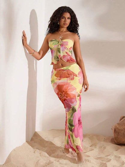 Opulessa Ensemble – Top tube à imprimé floral et mini-jupe assortie