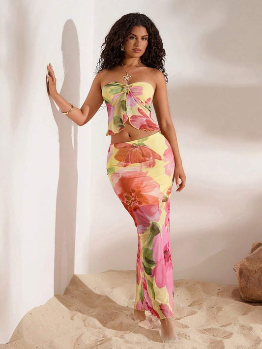 Opulessa Ensemble – Top tube à imprimé floral et mini-jupe assortie