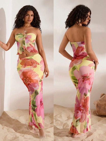 Opulessa Ensemble – Top tube à imprimé floral et mini-jupe assortie