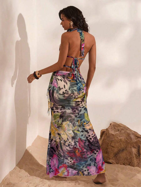 Opulessa – Robe ajourée à imprimé floral et coupe sexy pour les vacances