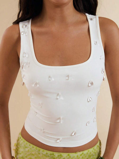 SHEIN BAE – Débardeur ajusté à col carré avec strass et style italien