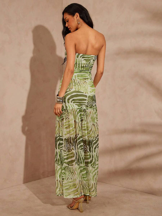 Hauture – Robe longue fendue en maille avec top tube et imprimé animal