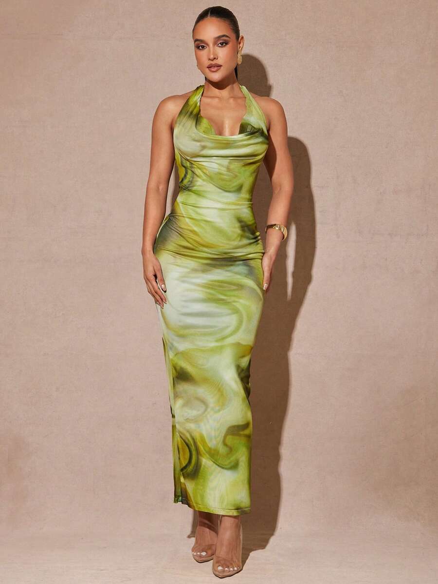 Silquee – Robe sans manches drapée à imprimé tie-dye en tissu léger