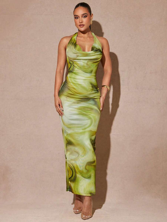 Silquee – Robe sans manches drapée à imprimé tie-dye en tissu léger