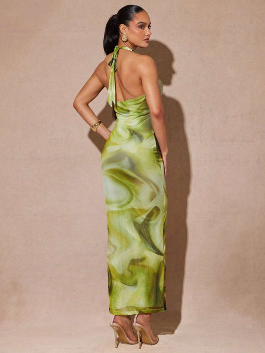 Silquee – Robe sans manches drapée à imprimé tie-dye en tissu léger