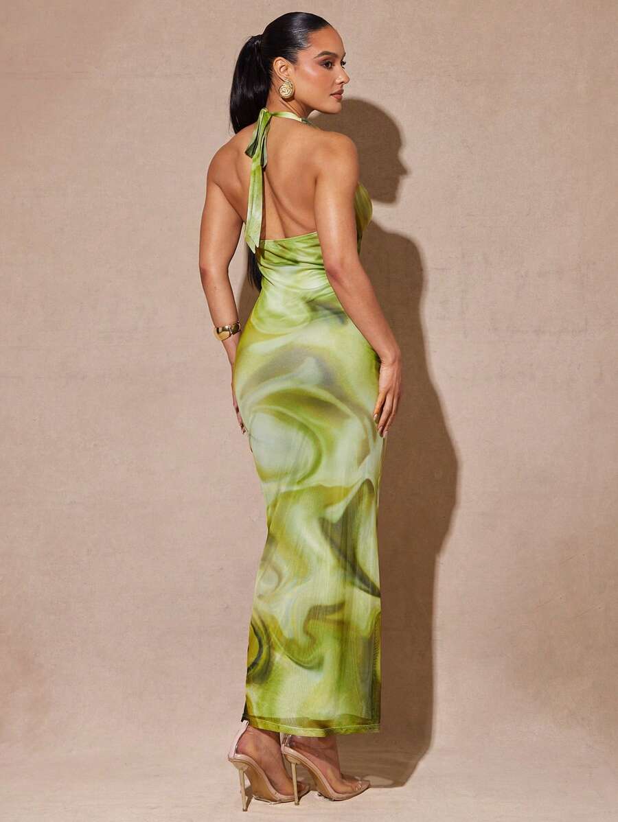 Silquee – Robe sans manches drapée à imprimé tie-dye en tissu léger