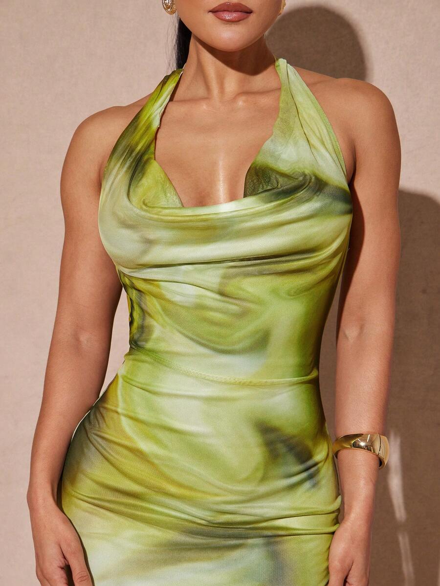 Silquee – Robe sans manches drapée à imprimé tie-dye en tissu léger
