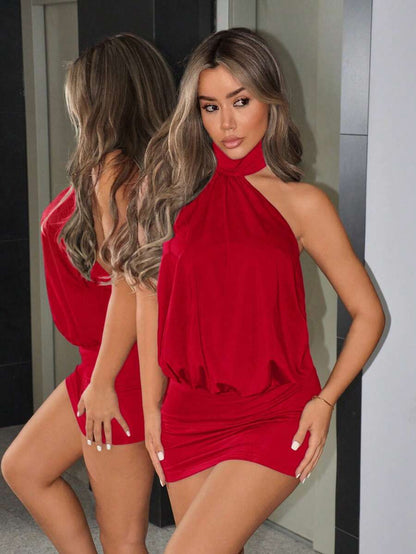 SHEIN ICON – Robe moulante mini à encolure montante et dos nu