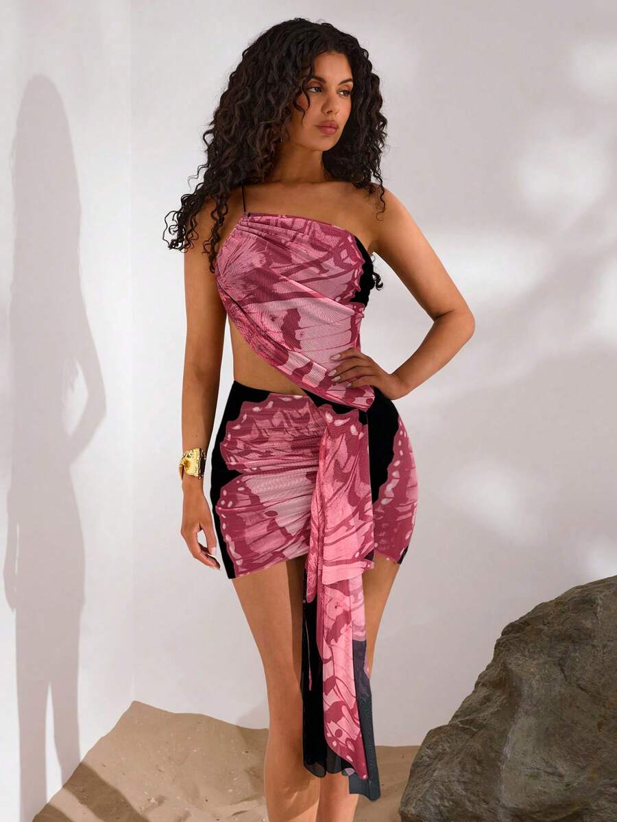Opulessa Robe mini avec dos ajouré et motifs floraux – Idéale pour les vacances