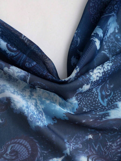 Sweetra – Robe mini rétro à col drapé en tissu léger et coupe fluide