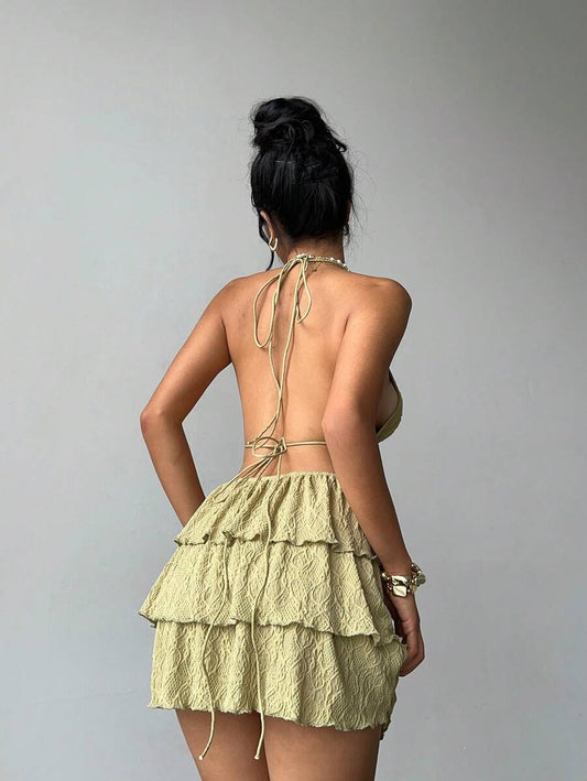 Aloruh – Robe de vacances en tricot jacquard sans dos avec design élégant et coupe moderne