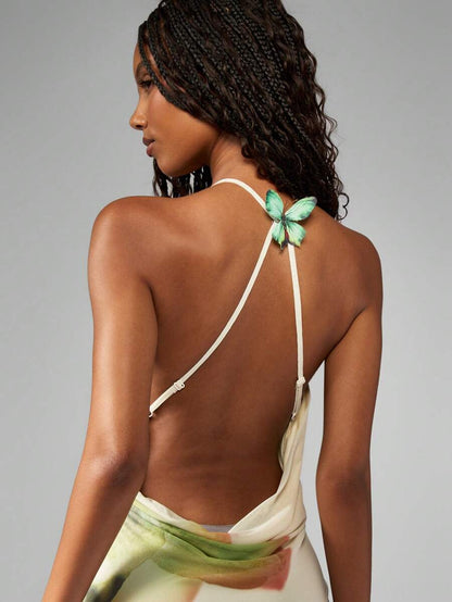 MISSGUIDED – Robe mini à col capuche avec imprimé aquarelle et dos ouvert