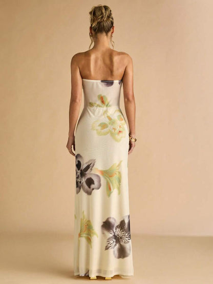 SHEIN BAE – Robe maxi moulante à imprimé floral, épaules dénudées et taille vrillée