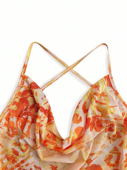 Glamine – Robe longue à bretelles avec dos nu et fente haute