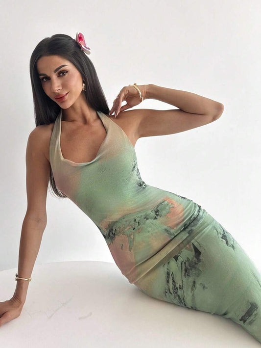 Firerie – Robe sans dos en mousseline de soie pour invité de mariage et vacances