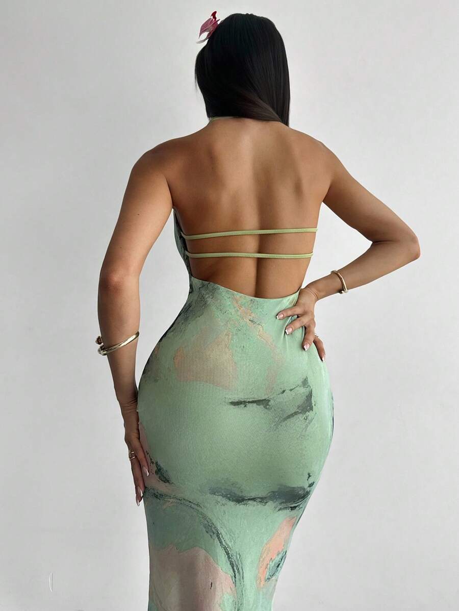Firerie – Robe sans dos en mousseline de soie pour invité de mariage et vacances